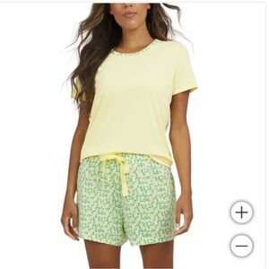 New Lands End Size XXL 2piece Knit Short Pajama Set Yellow Floral Summer Pajamas